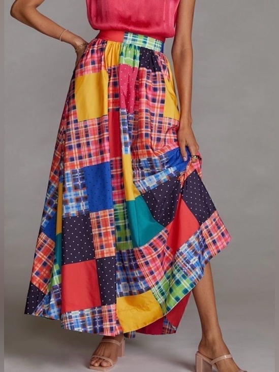 Anthropologie Dresses & Skirts - Anthropologie Maeve Patchwork Maxi Skirt NWT Small Colorblock Plaid Boho Pockets